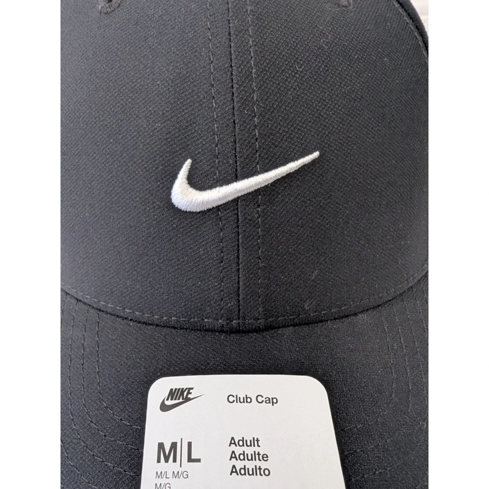 NWT Size M/L Nike Dri-Fit Club Black Dad Cap Golf Tennis White Swoosh Men's New!